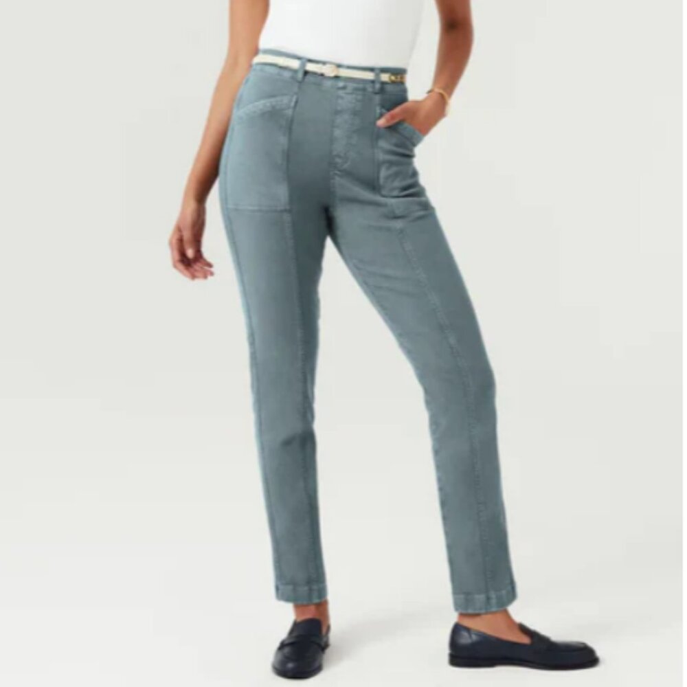 Spanx Stretch Twill Straight Leg Hazy Blue Grey Pants Sz L Tall‎